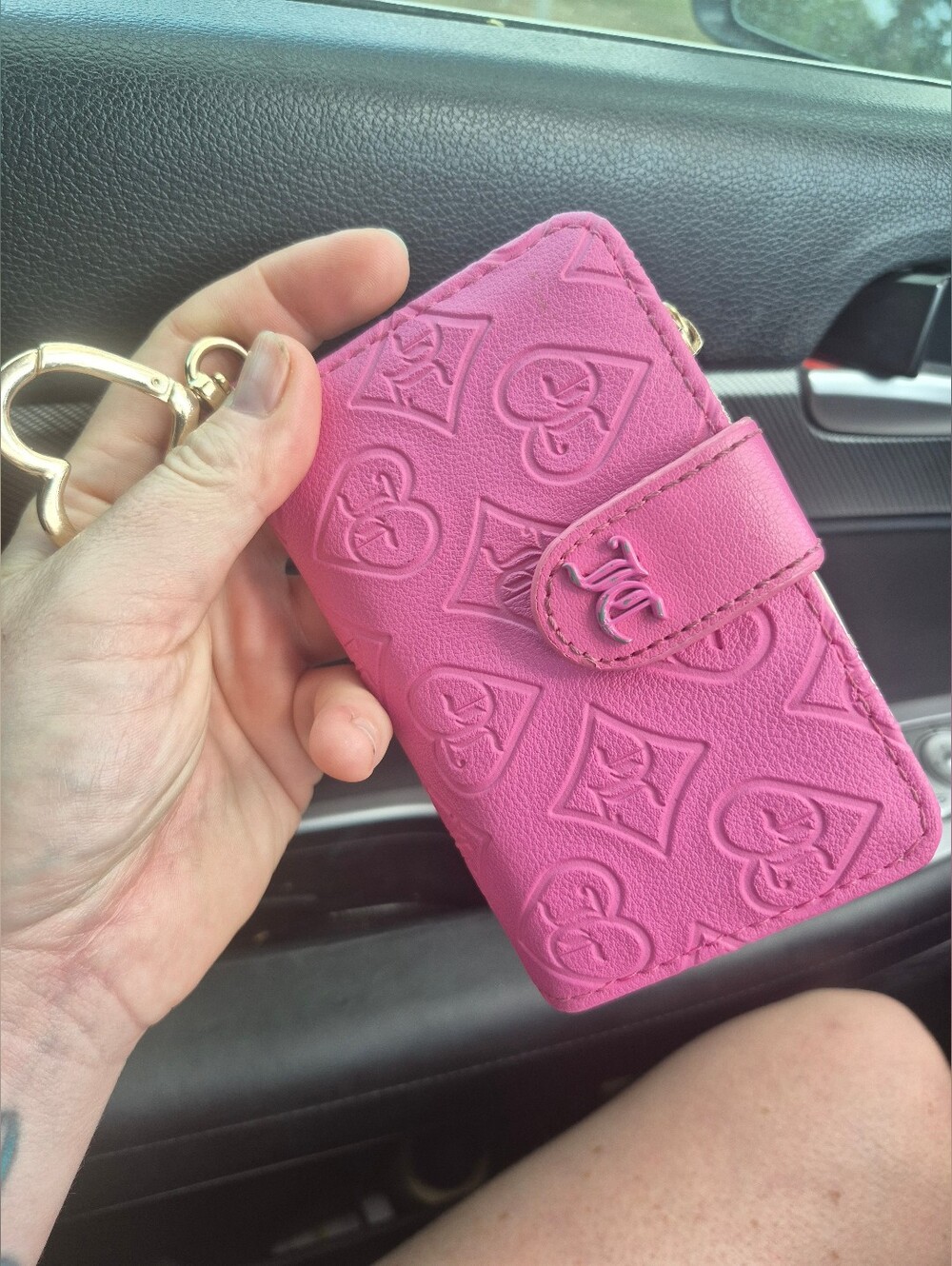 Juicy Couture Pink Embossed Card Wallet Keychain - Women's Accessory Wrislet